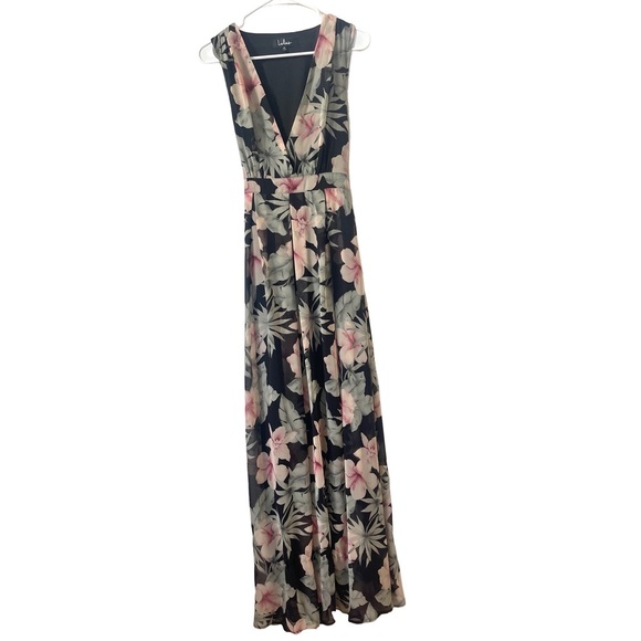 Lulu’s Love Interest Black Floral Maxi Dress M Medium Green Black Pink M - Picture 3 of 7